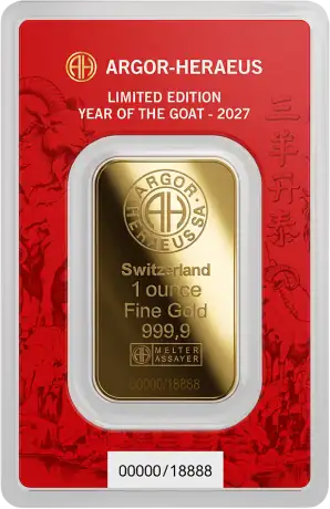 1 oz Lingote de Oro | Argor-Heraeus | A&ntilde;o de la Cabra | 2027