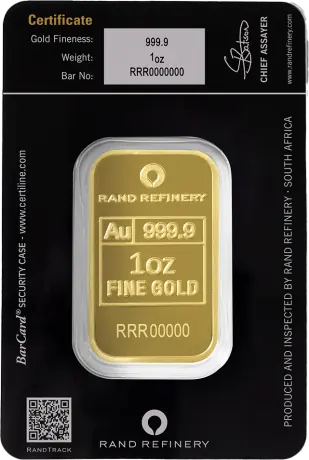 1 oz Lingote de Oro | Loxodonta Africana | Rand Refinery | QR Code