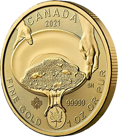 1 oz Klondike Gold Rush Panning for Gold .99999 Moneda de oro (2021)