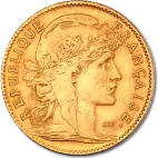 10 French Francs Marianne Rooster Gold Coin | 1899-1914
