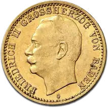 10 Mark Gro&szlig;herzog Friedrich II. Baden | Gold | 1907-1918