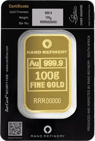 100g Lingot d'Or | Loxodonta Africana | Rand Refinery | QR Code