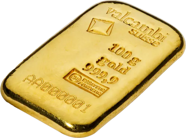 Золотой слиток Valcambi 100 г литой