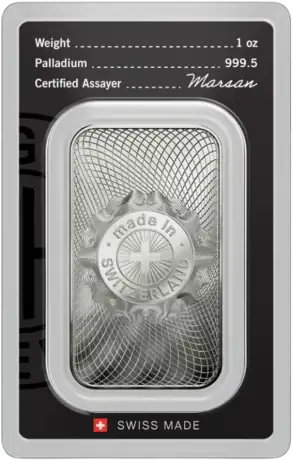 1 oz Palladium Bar | Argor Heraeus