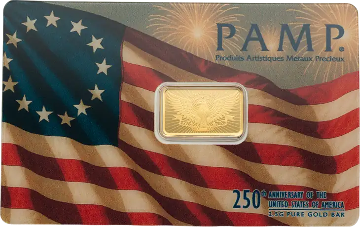 2.5g Goldbarren | PAMP | 250th Anniversary of the United States Vintage | Heraldic Bald Eagle
