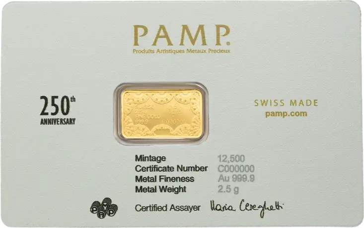 2.5g Goldbarren | PAMP | 250th Anniversary of the United States Vintage | Heraldic Bald Eagle