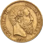 Золотая монета 20 Франков Леопольда II 1865-1909 Бельгия