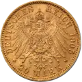 20 Mark | Roi Friedrich August III. Saxe | Or | 1904-1918