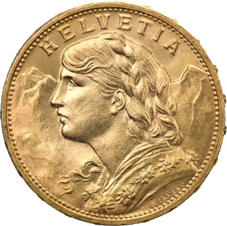 20 Francos Suizos Vreneli | Oro | 1897-1949