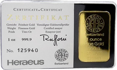 20g Gold Bar Kinebar | Heraeus | historic