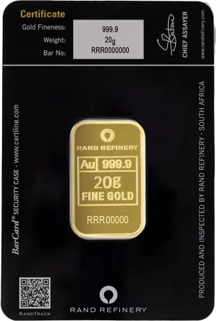 20g Lingote de Oro | Loxodonta Africana | Rand Refinery | QR Code