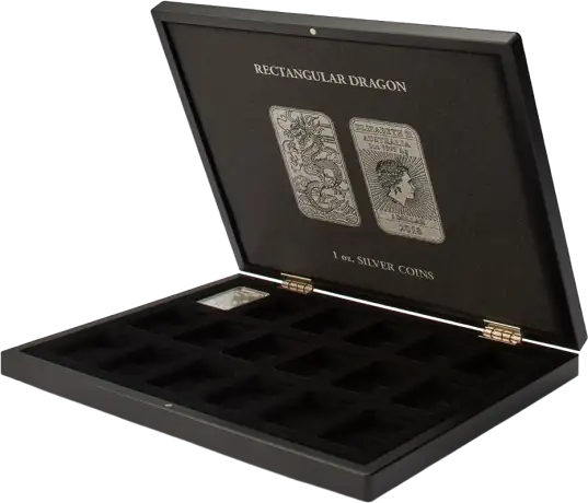 Volterra Uno | Coin Box for 18 Rectangular Dragon Silver Coins in Capsules